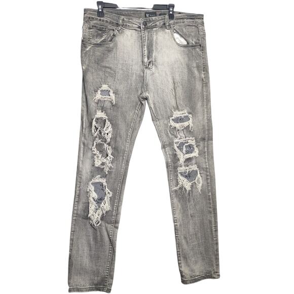 Waimea Other - Waimea Mens Grey Wash distressed Beaded Skinny Slim Fit Jeans